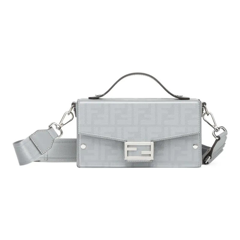 FENDI Baguette Calfskin Shoulder Bag, Crossbody Bag, Handbag Regular Men's Gray-0