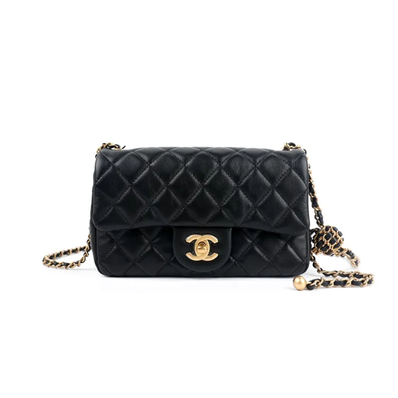 CHANEL Classic Flap CF Small Gold Ball Sheepskin Chain Bag, Shoulder Bag, Crossbody Bag Mini Women's Black-0