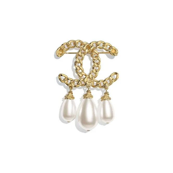 CHANEL Brooches Women's Gold/Pearl White-1