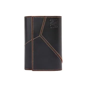 LOEWE Puzzle Smooth Calf Leather Wallet Small Size Men's Black