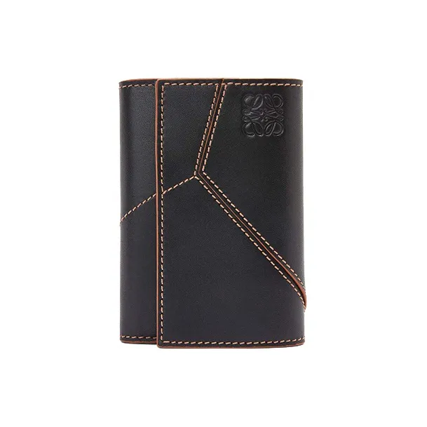 LOEWE Puzzle Smooth Calf Leather Wallet Small Size Men's Black-0
