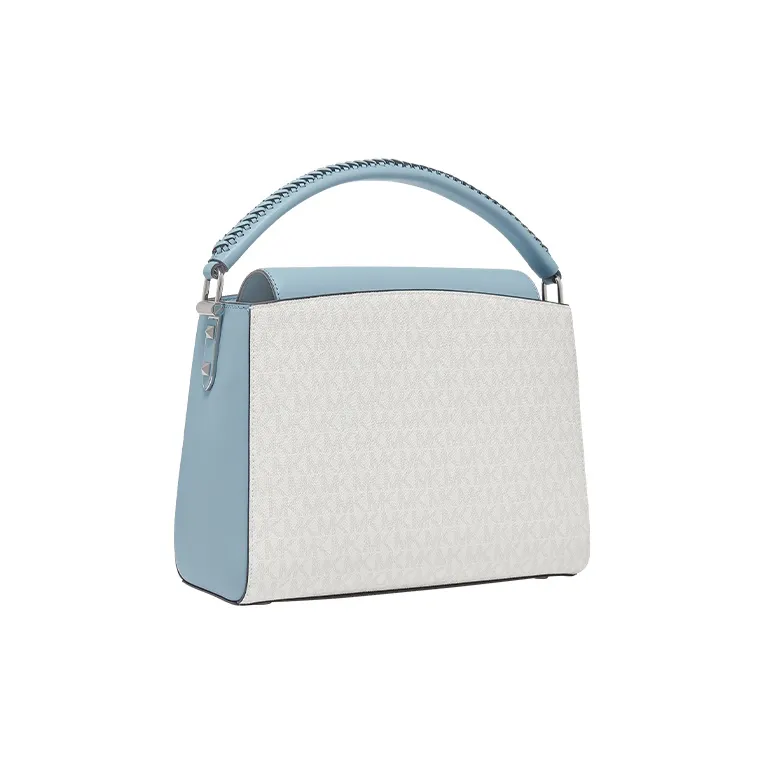 MICHAEL KORS Karlie Leather Handbag Medium Size Women's White & Blue-1