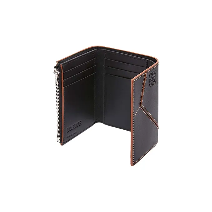 LOEWE Puzzle Smooth Calf Leather Wallet Small Size Men's Black-2