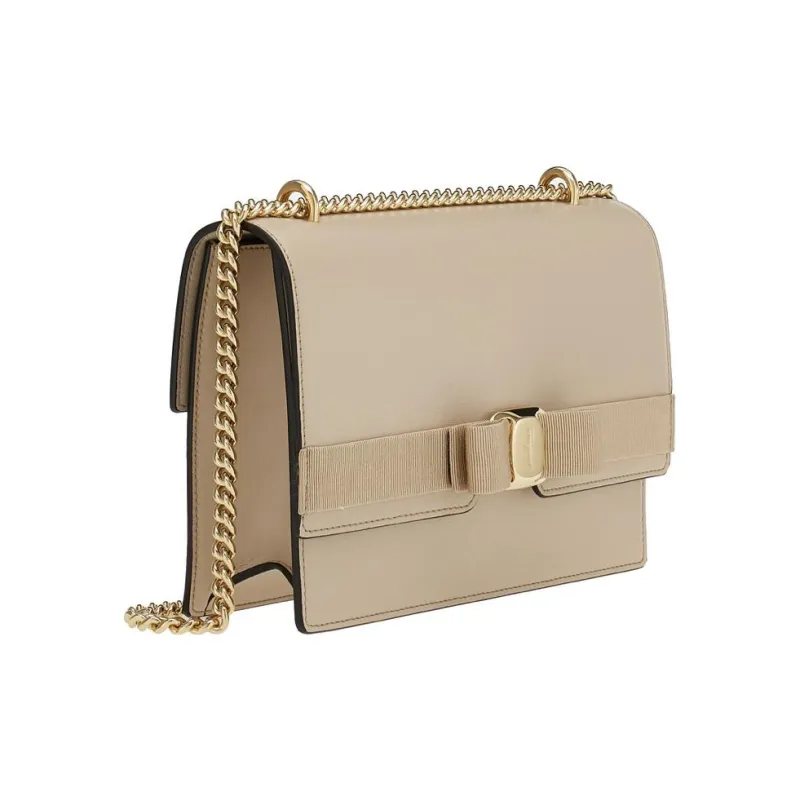 FERRAGAMO Vara Leather Small Square Bag, Crossbody Bag, Shoulder Bag Women's Dusty Pink-1