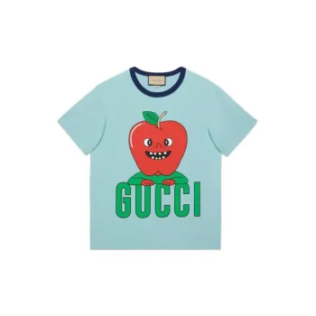 GUCCI Logo Print Crew Neck Short-Sleeved T-Shirt T-Shirt Unisex Light Blue