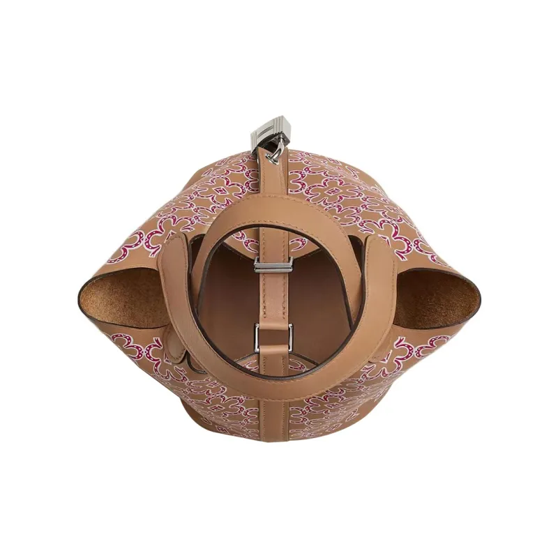 HERMES Picotin Lock Swift Calfskin Basket Bag, Bucket Bag, Handbag 14 Women's Tea Brown/Rose Pink/White-6