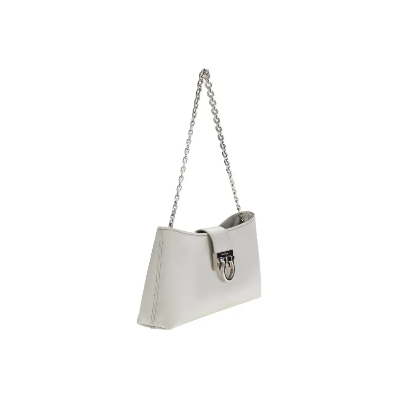 FERRAGAMO Canvas With Leather Handbag Shoulder Bag Women's Silver Gray-3