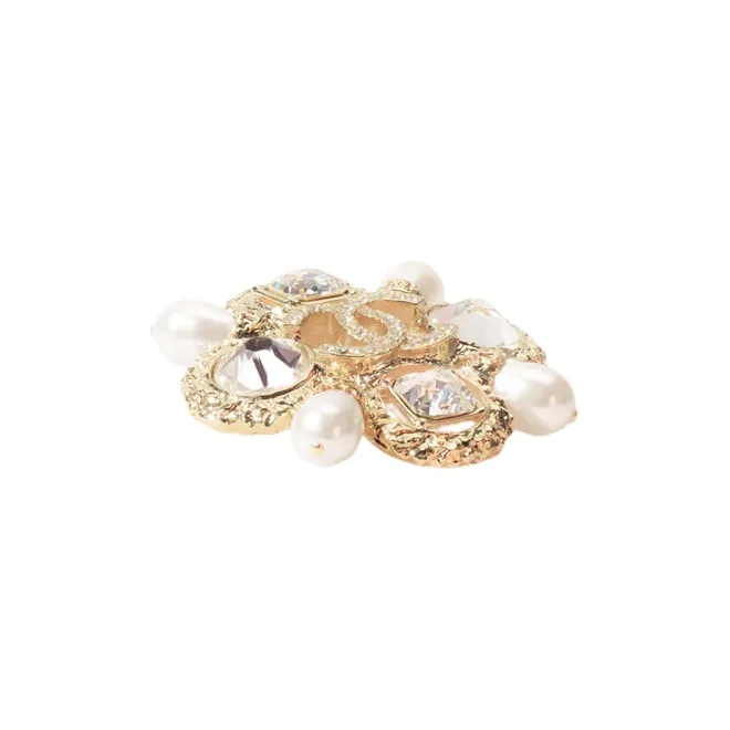 CHANEL Rhinestone Metal Pearl Brooches Women's Gold-1
