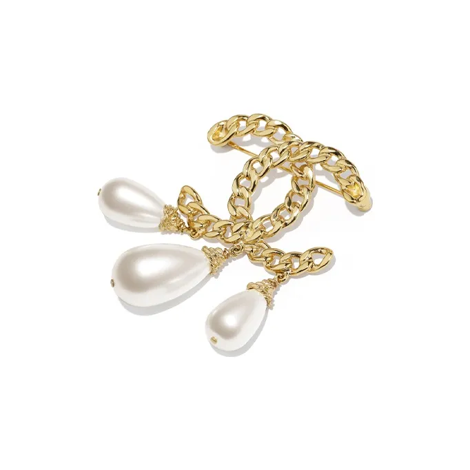 CHANEL Brooches Women's Gold/Pearl White-0