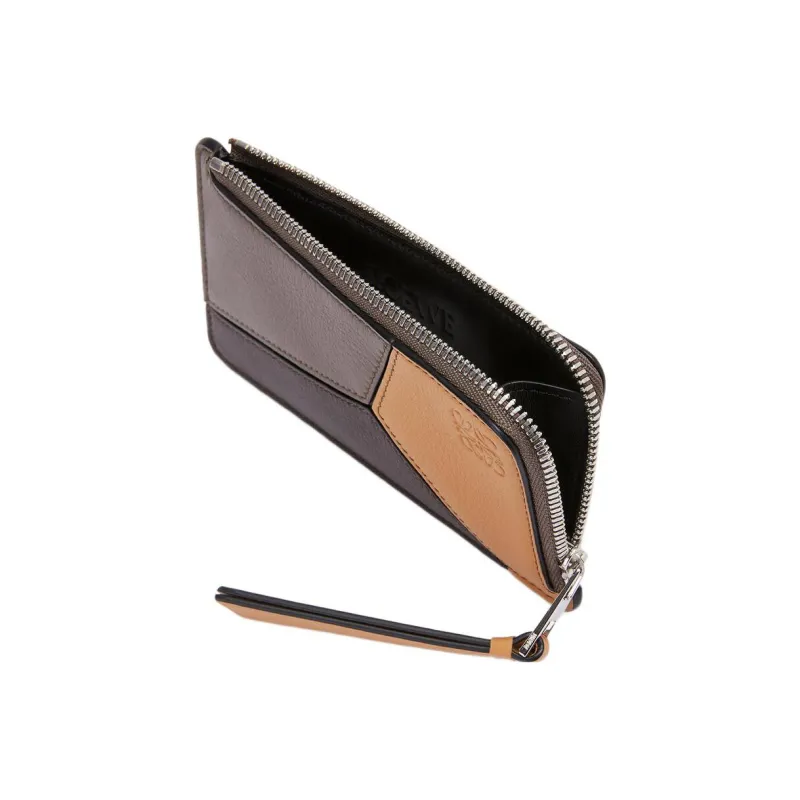 LOEWE Puzzle Calfskin Coin Purse, Card Holder Men's Light Warm Desert/Chocolate-3