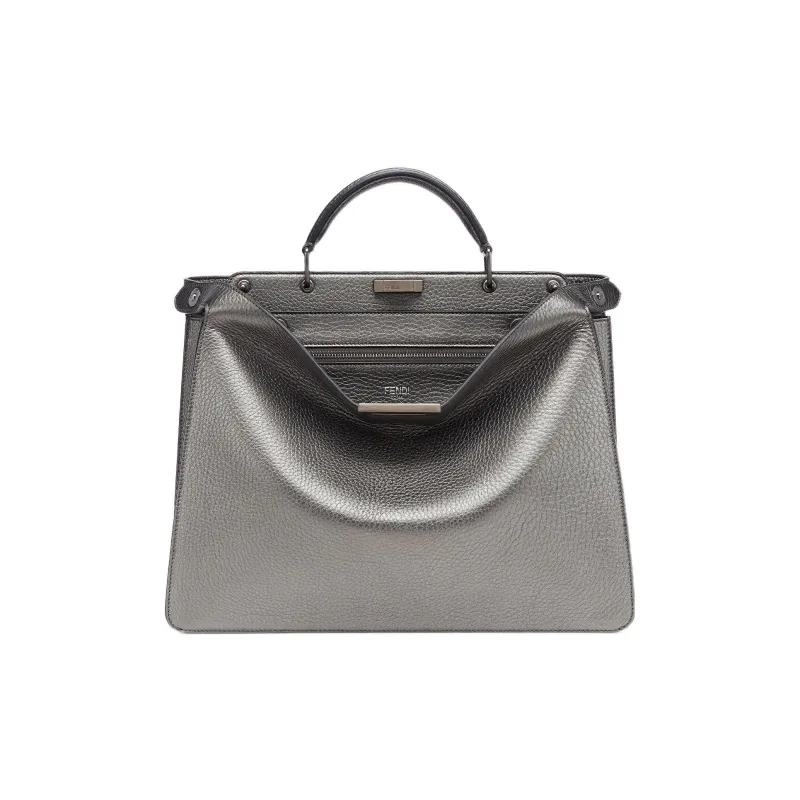 FENDI Peekaboo ISeeU Cow Leather Shoulder Bag, Crossbody Bag, Handbag Medium Size Men's Gray-0