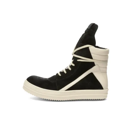 RICK OWENS Strobe Geobasket High Suede Black White
