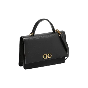 FERRAGAMO GANCINI Leather Small Square Bag Handbag Shoulder Bag Crossbody Bag Women's Black