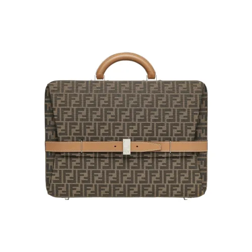 FENDI Fabric With Leather Suitcase Handbag Men's Brown