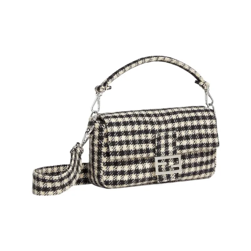 FENDI Baguette Cow Leather Shoulder Bag, Crossbody Bag, Handbag Men's White & Black-1
