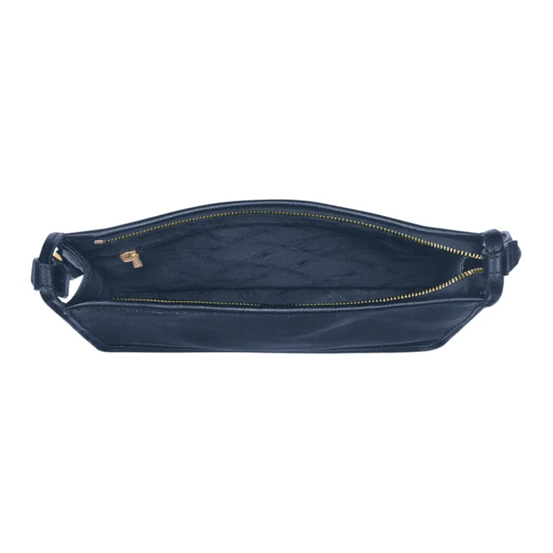 LONGCHAMP Le Foulonné Pebbled Cow Leather Shoulder Bag Crossbody Bag Large Size Women's Navy-3