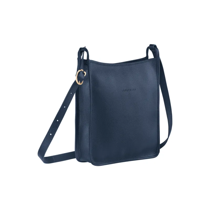 LONGCHAMP Le Foulonné Pebbled Cow Leather Shoulder Bag Crossbody Bag Large Size Women's Navy-1
