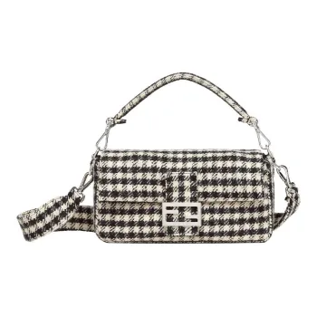 FENDI Baguette Cow Leather Shoulder Bag, Crossbody Bag, Handbag Men's White & Black