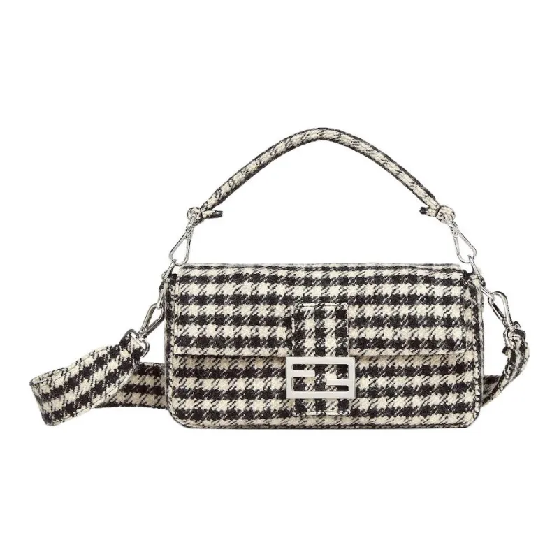 FENDI Baguette Cow Leather Shoulder Bag, Crossbody Bag, Handbag Men's White & Black-0