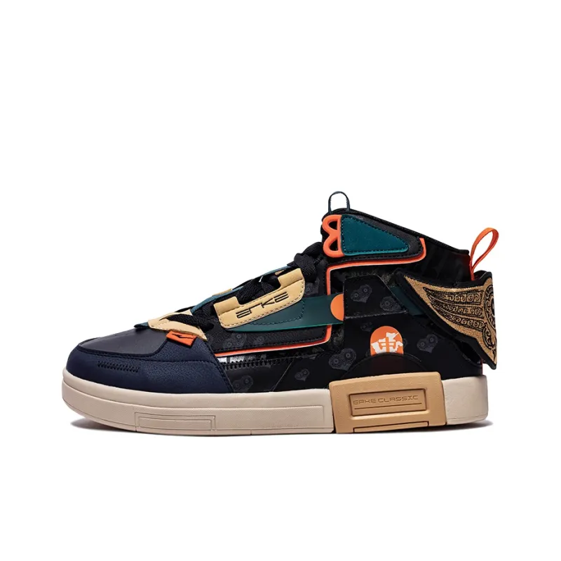 Erke Henan Museum Skateboard Shoes Men Mid Top Jet Black/Warm Linen-0