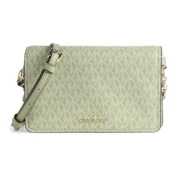 MICHAEL KORS Leather Wallet Crossbody Bag Regular Women's Light Green Monogram