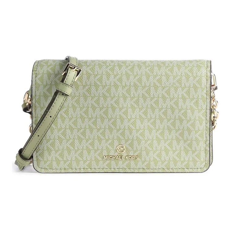MICHAEL KORS Leather Wallet Crossbody Bag Regular Women's Light Green Monogram-0