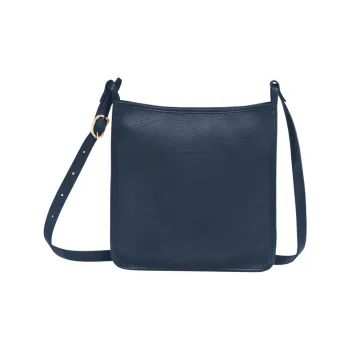 LONGCHAMP Le Foulonné Pebbled Cow Leather Shoulder Bag Crossbody Bag Large Size Women's Navy
