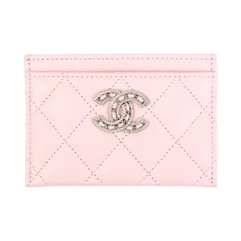 CHANEL 22SS Grained Embossed Cow Leather Card Holder Women's Pink