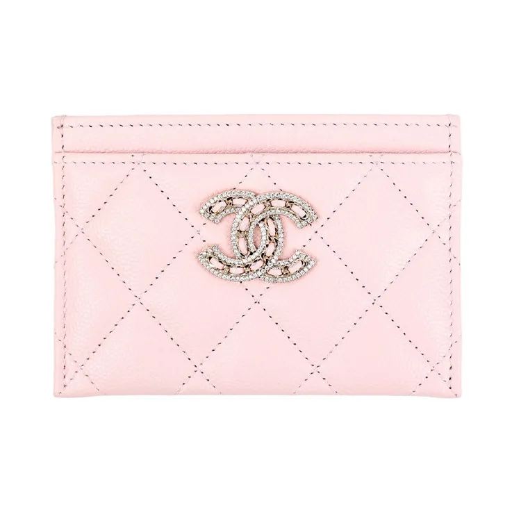 CHANEL 22SS Grain Embossed Cow Leather Card Holder Women's Pink-0