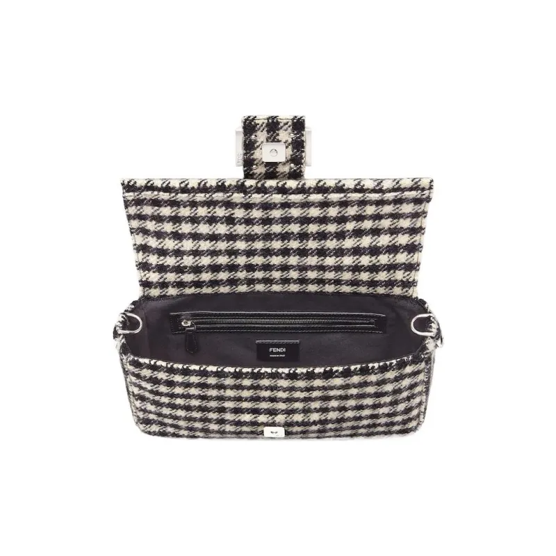 FENDI Baguette Cow Leather Shoulder Bag, Crossbody Bag, Handbag Men's White & Black-3
