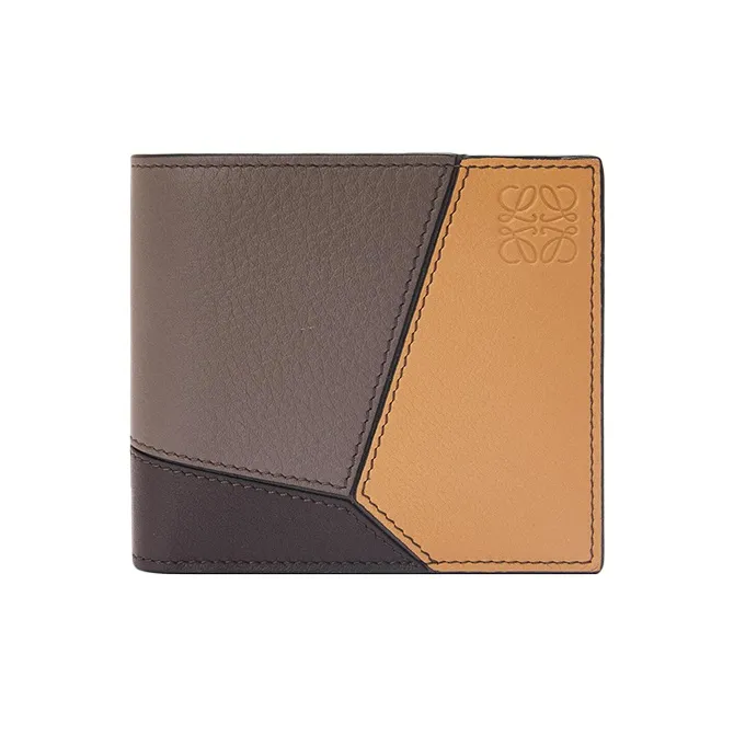 LOEWE Puzzle Calfskin Wallet Men's Light Warm Desert/Chocolate-0