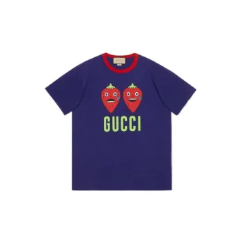 GUCCI Strawberry Print Cotton T Shirt