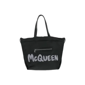 Alexander McQueen Graffiti Logo Shopper Tote Black/White
