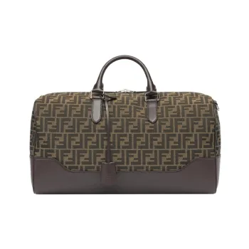 FENDI Fabric With Cow Leather Luggage Bag, Shoulder Bag, Crossbody Bag, Handbag Medium Size Men's Brown
