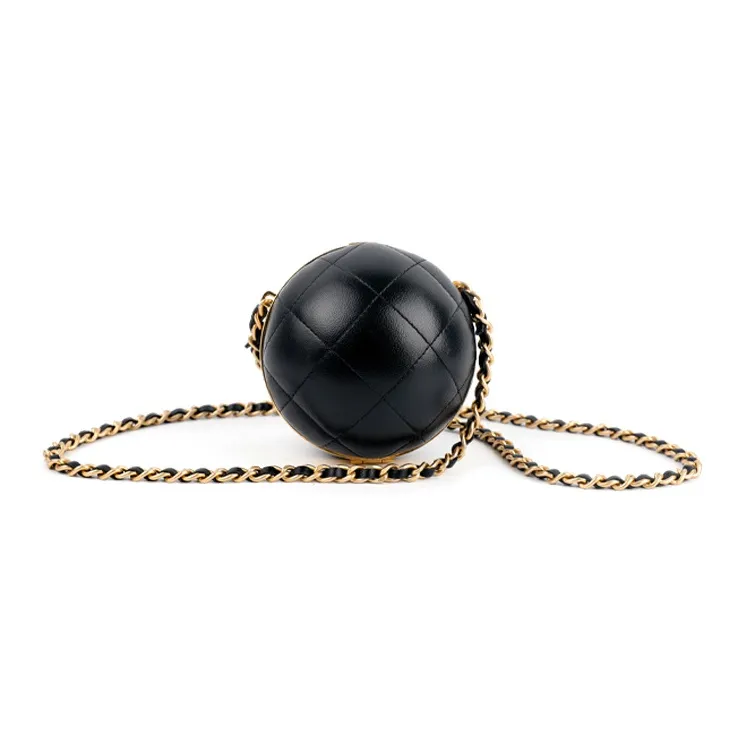 CHANEL 22A Early Autumn Sheepskin Evening Bag, Round Ball Bag, Handbag, Shoulder Bag, Crossbody Bag Women's Black-2