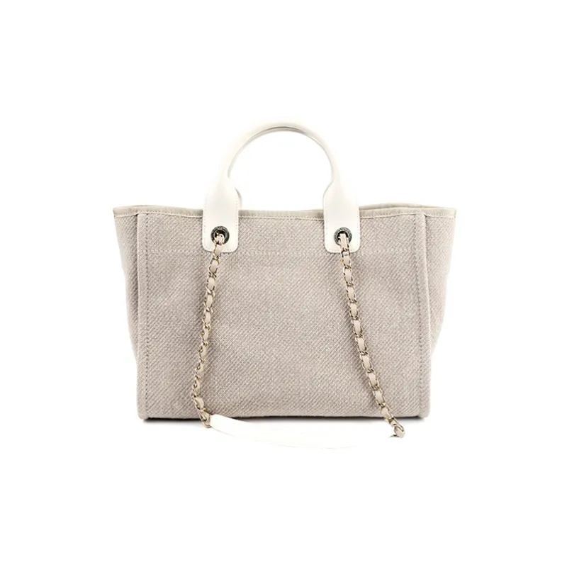 CHANEL Woven Tote Bag, Shopping Bag, Handbag Trumpets Women's Camel-2