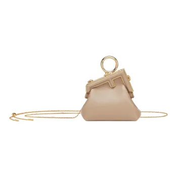 FENDI Sheepskin Earphone Case Shoulder Bag Crossbody Bag Extra Mini Women's Light Brown