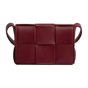 Bottega Veneta Candy Cassette Crossbody Bag Mini Intreccio Bordeaux