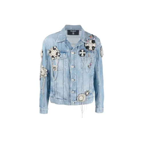 BALMAIN Denim Jackets Men Blue