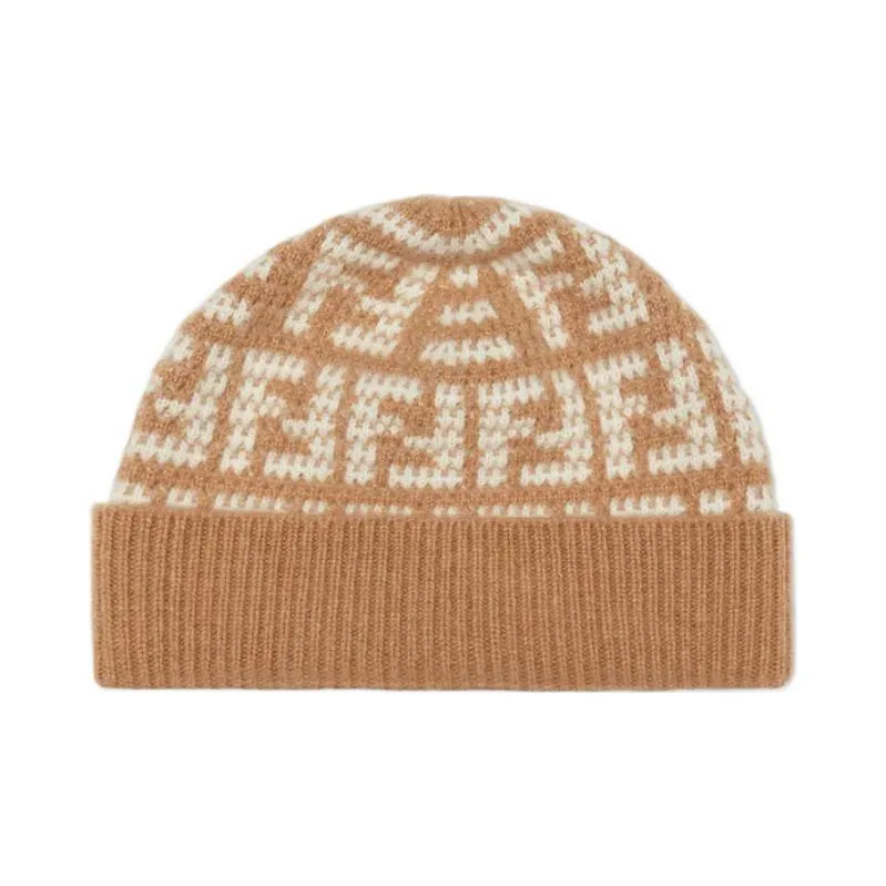 FENDI Cashmere Beanies Unisex Brown-0