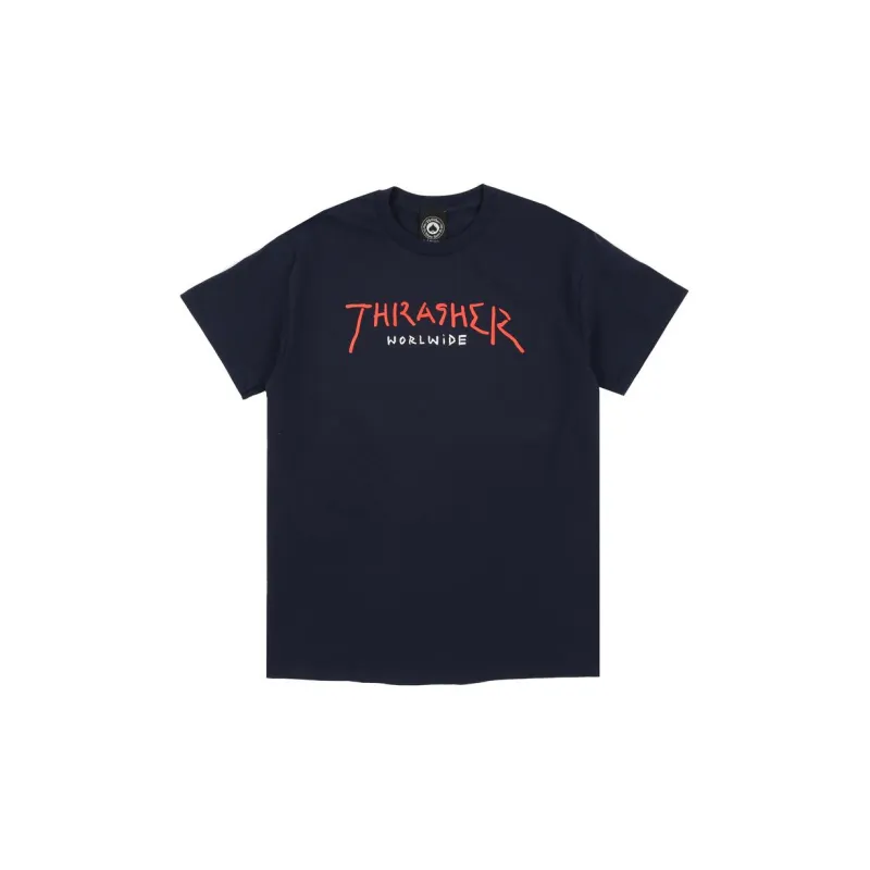 Thrasher SS22 Drop Shoulder Sleeve T-Shirt Unisex Navy Blue US Version-0