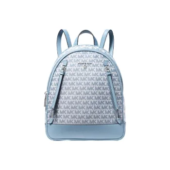 MICHAEL KORS Artificial Leather Laminated Fabric Backpack Medium Size Women's Light Blue/Ecru