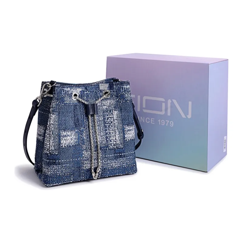 FION Fabric Bucket Bag, Shoulder Bag, Crossbody Bag Women's Dark Blue-2