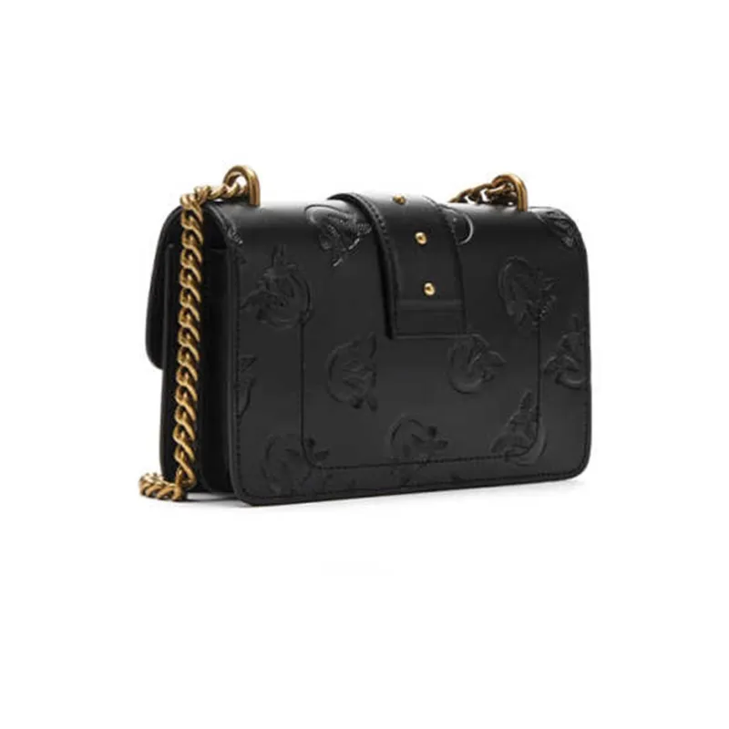PINKO Cow Leather Shoulder Bag, Crossbody Bag Regular Women's Black/Black Gold-1
