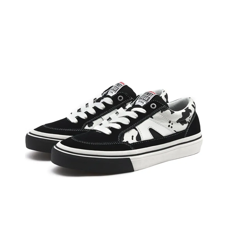 Vision Street Wear Stick Low Top Skateboard Shoes Unisex Black White Cow Pattern-2