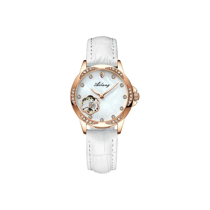 AILANG Automatic Mechanical Movement Genuine Leather Strap Watch Women's Watch White Dial-2