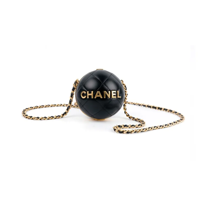 CHANEL 22A Early Autumn Sheepskin Evening Bag, Round Ball Bag, Handbag, Shoulder Bag, Crossbody Bag Women's Black-0