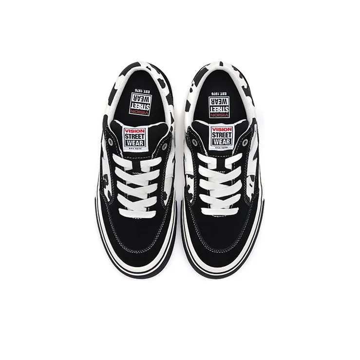 Vision Street Wear Stick Low Top Skateboard Shoes Unisex Black White Cow Pattern-3