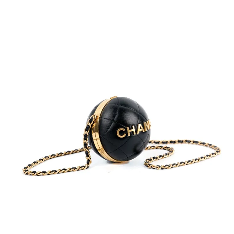 CHANEL 22A Early Autumn Sheepskin Evening Bag, Round Ball Bag, Handbag, Shoulder Bag, Crossbody Bag Women's Black-1