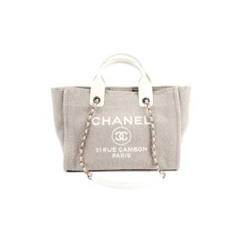 CHANEL Woven Tote Bag Shopping Bag Handbag Small Size Women's Camel